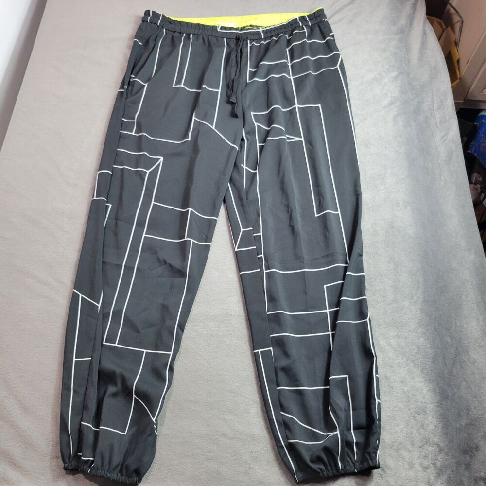 Joan Vass Women Size Large High Rise Black Green Abstract Jogger Comfort Pull On